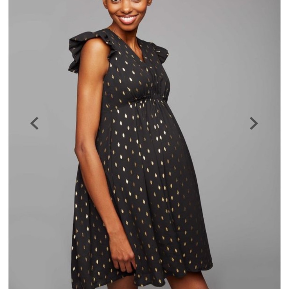 Dressy chiffon black and gold maternity dress NWT